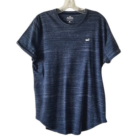 Hollister Men's‎ T-Shirt L Heather Blue Must Have Collection Curved Hem Tee - Picture 2 of 7